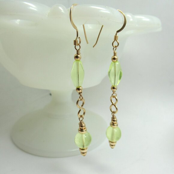 14k gold filled and Uranium glass bead earrings - Picture 1 of 9